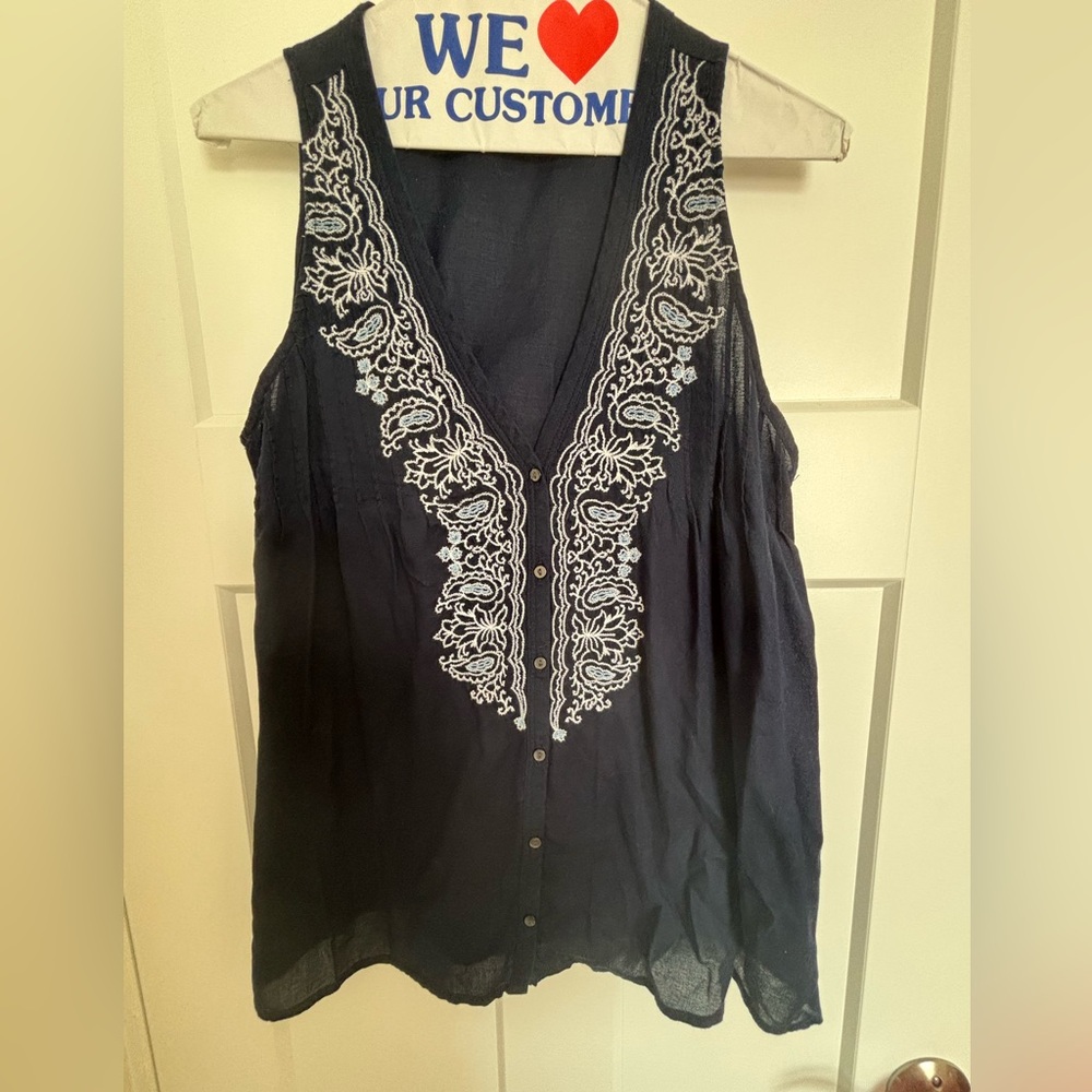Women’s Navy Blue Tank with light blue and white detailing